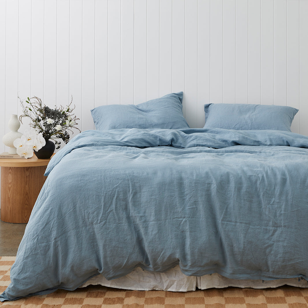 French Flax Linen Quilt Cover in Marine Blue