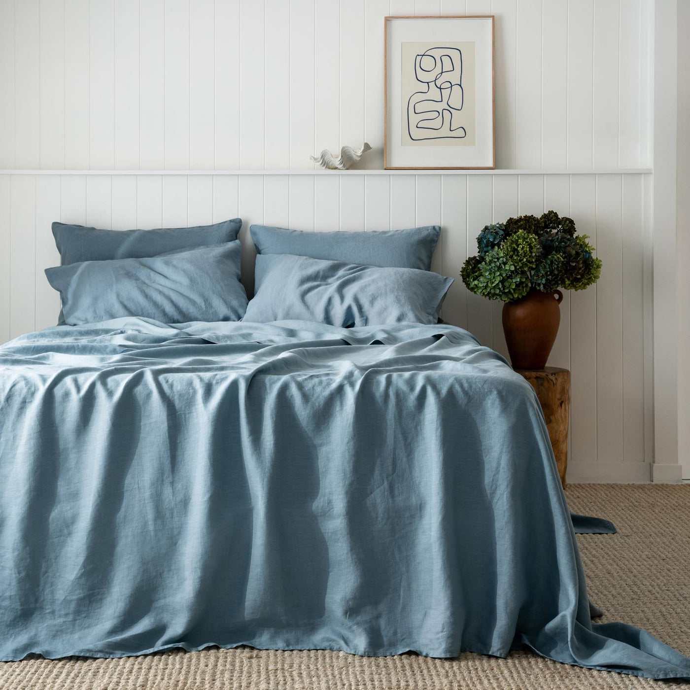 French Flax Linen Sheet Set in Marine Blue