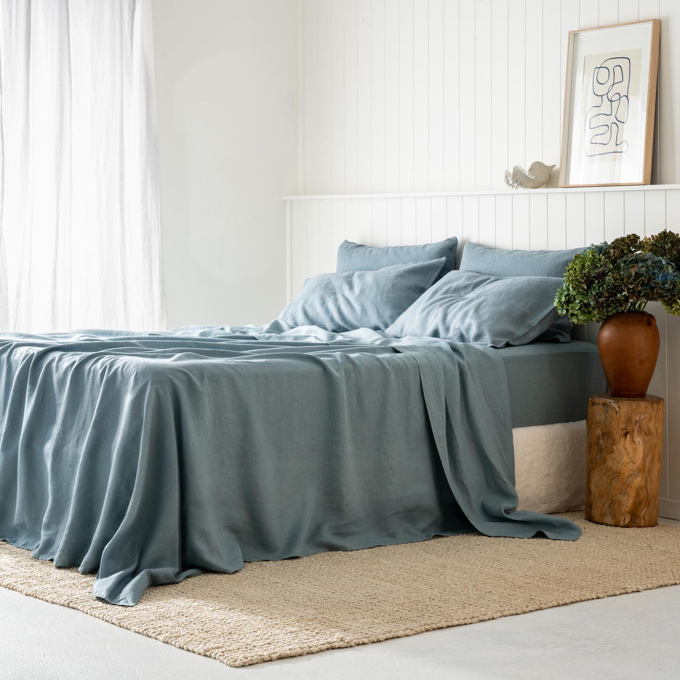 French Flax Linen Flat Sheet in Marine Blue