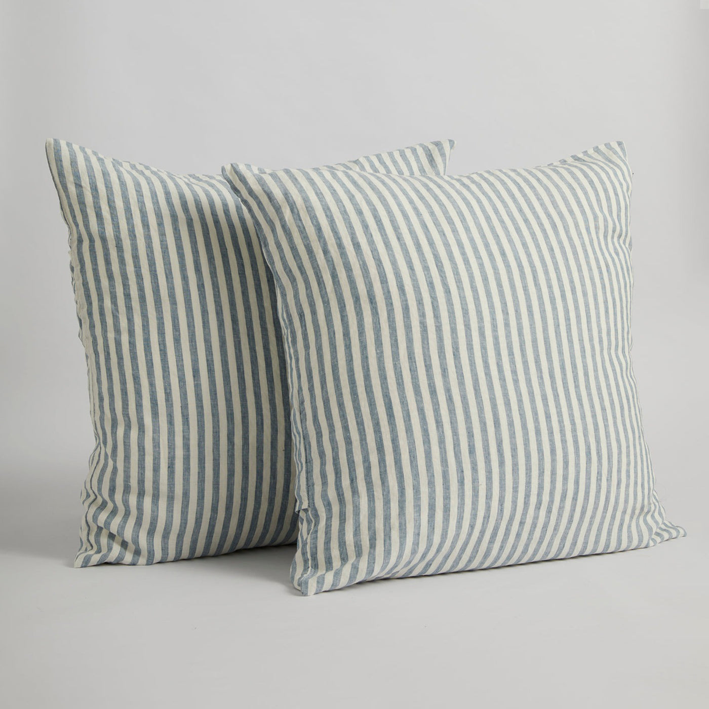 French Flax Linen Pillowcase Set in Marine Blue Stripe