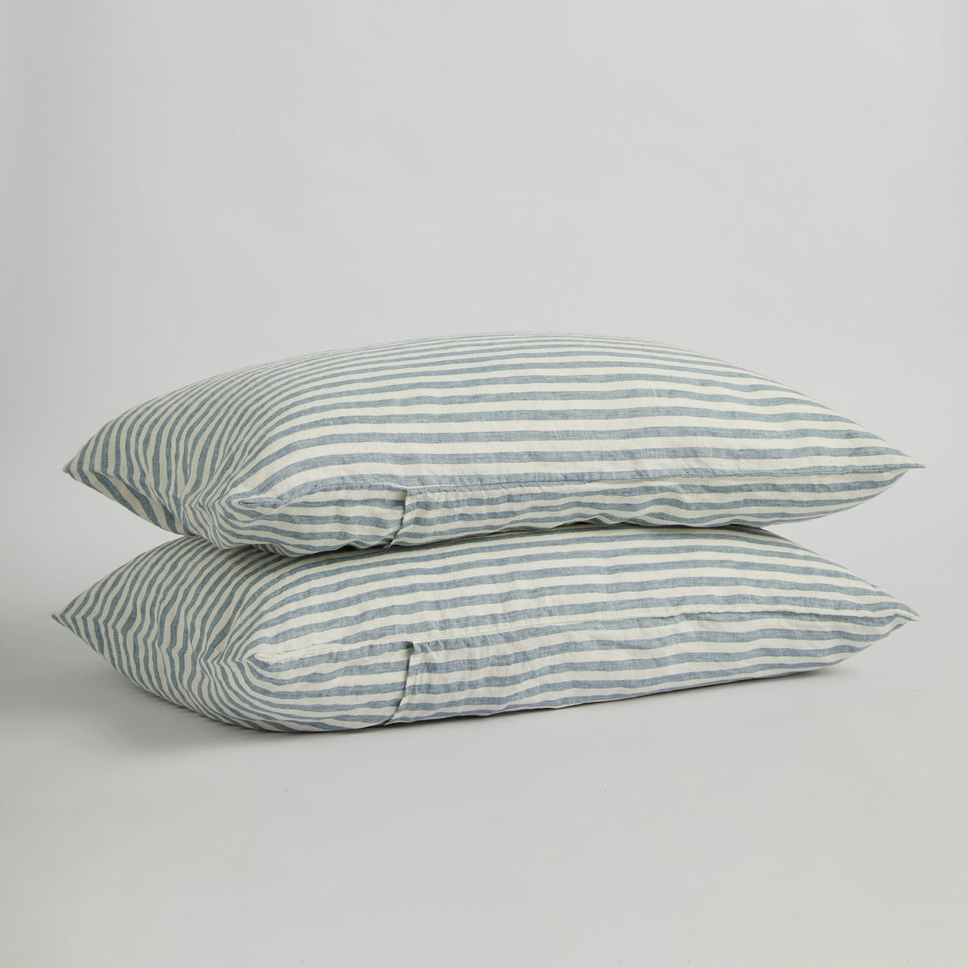 French Flax Linen Pillowcase Set in Marine Blue Stripe