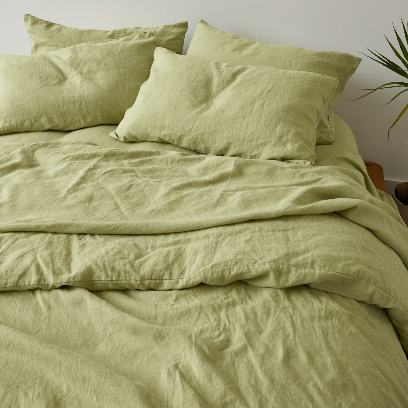 French Flax Linen Pillowcase Set in Matcha