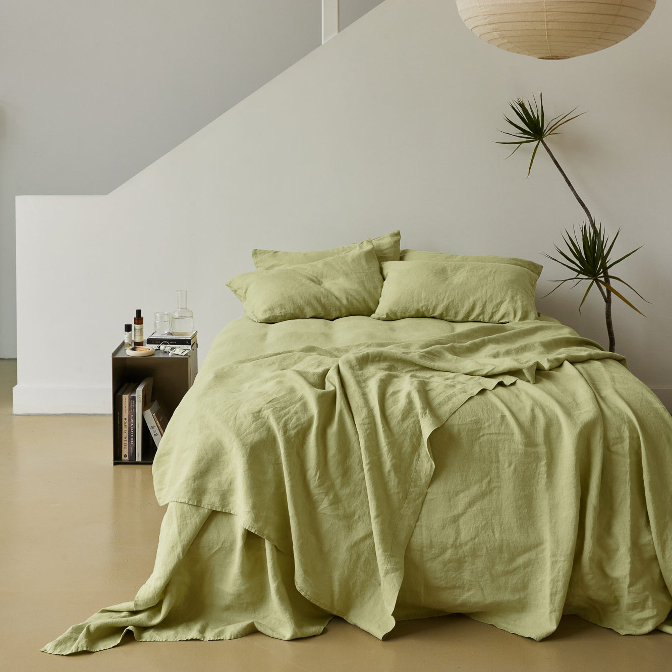 French Flax Linen Sheet Set in Matcha