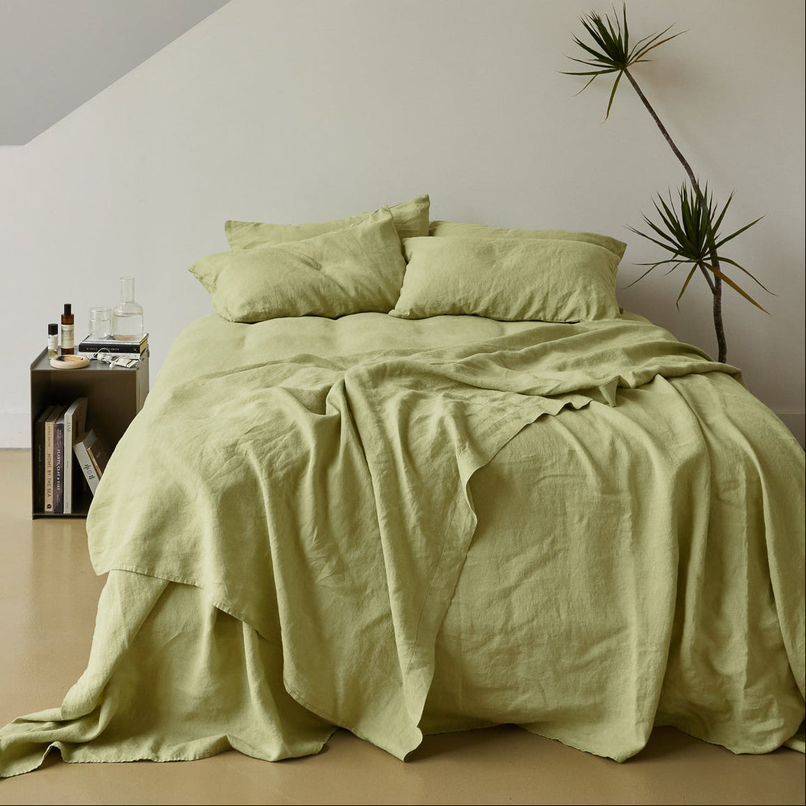 French Flax Linen Flat Sheet in Matcha