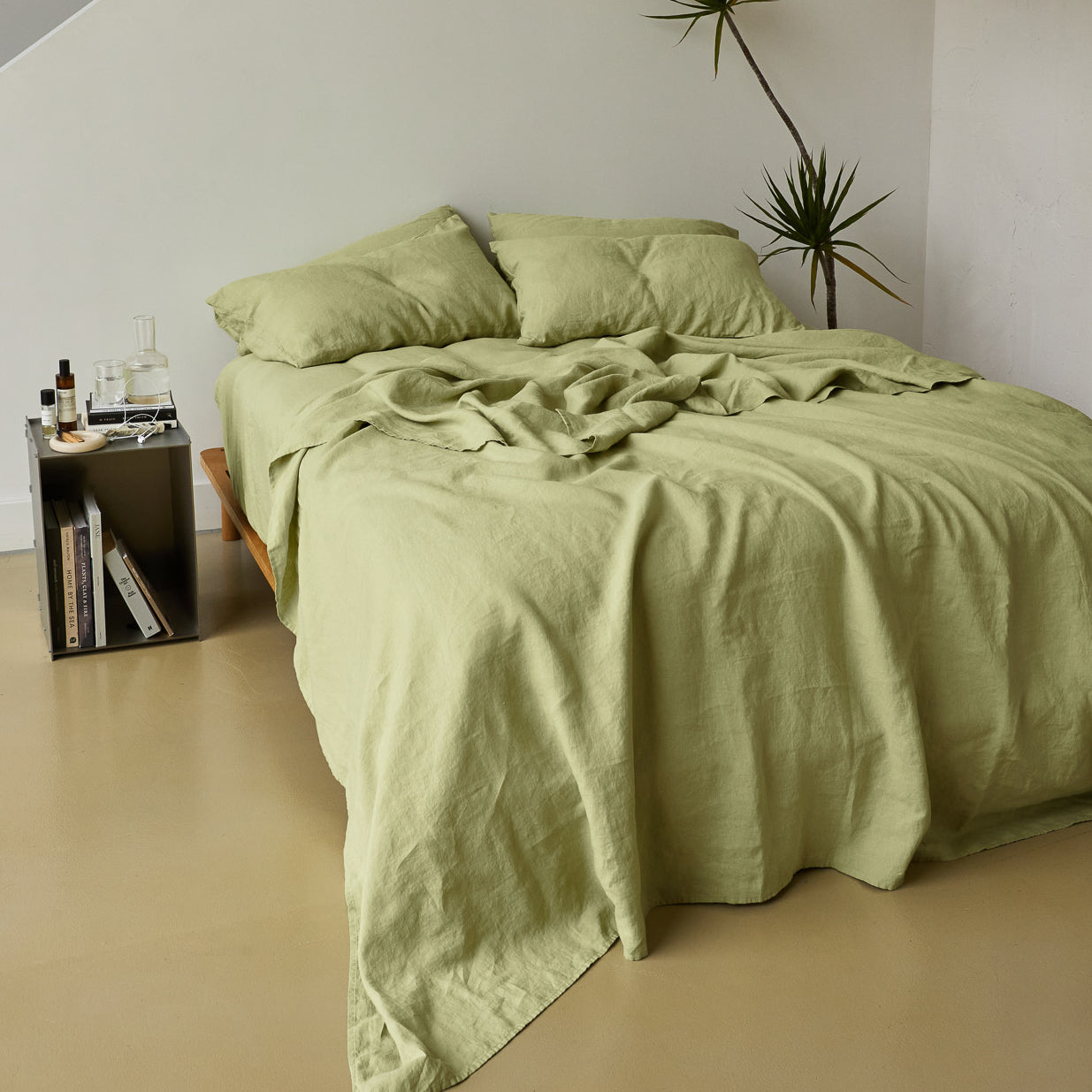 French Flax Linen Flat Sheet in Matcha