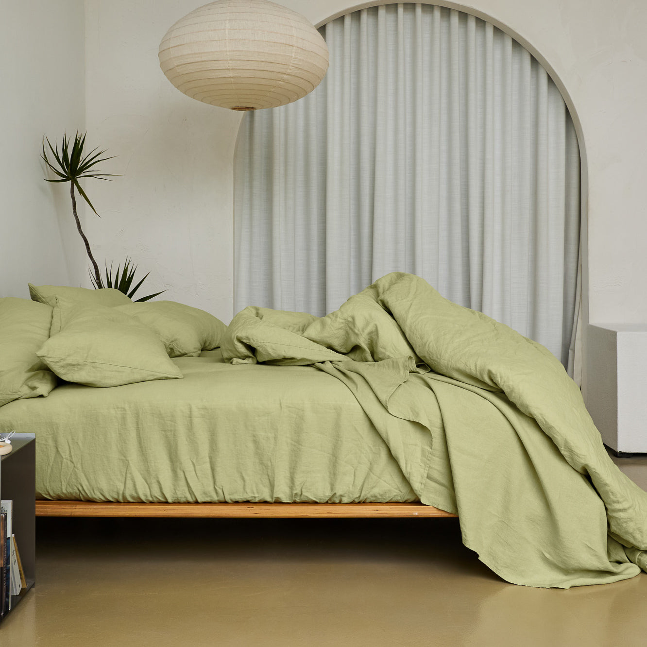 French Flax Linen Pillowcase Set in Matcha