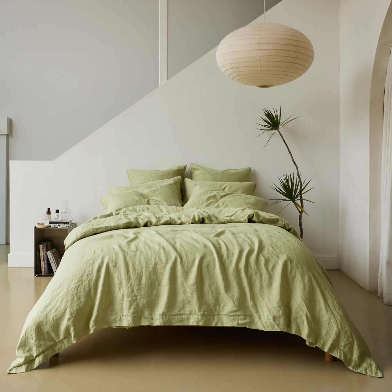 French Flax Linen Quilt Cover in Matcha