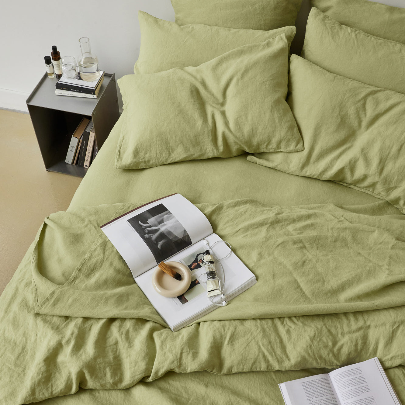 French Flax Linen Pillowcase Set in Matcha