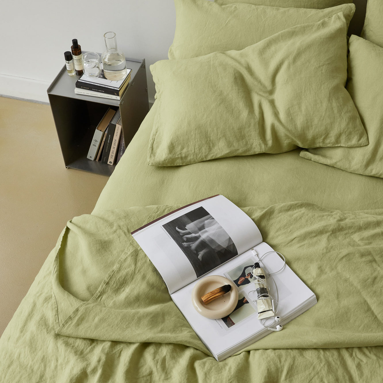French Flax Linen Quilt Cover Set in Matcha