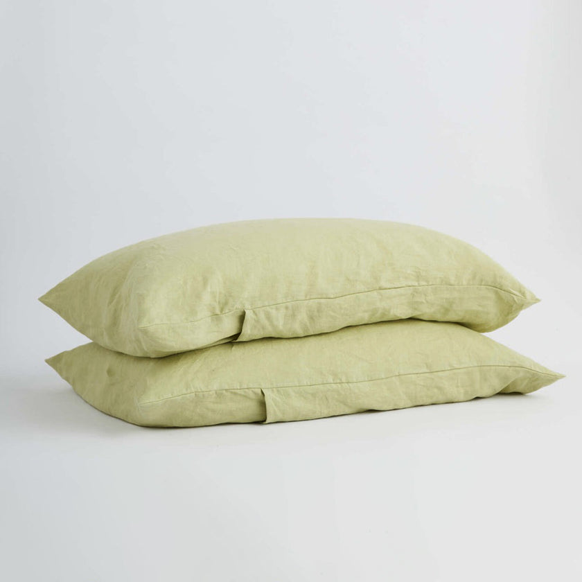 French Flax Linen Pillowcase Set in Matcha