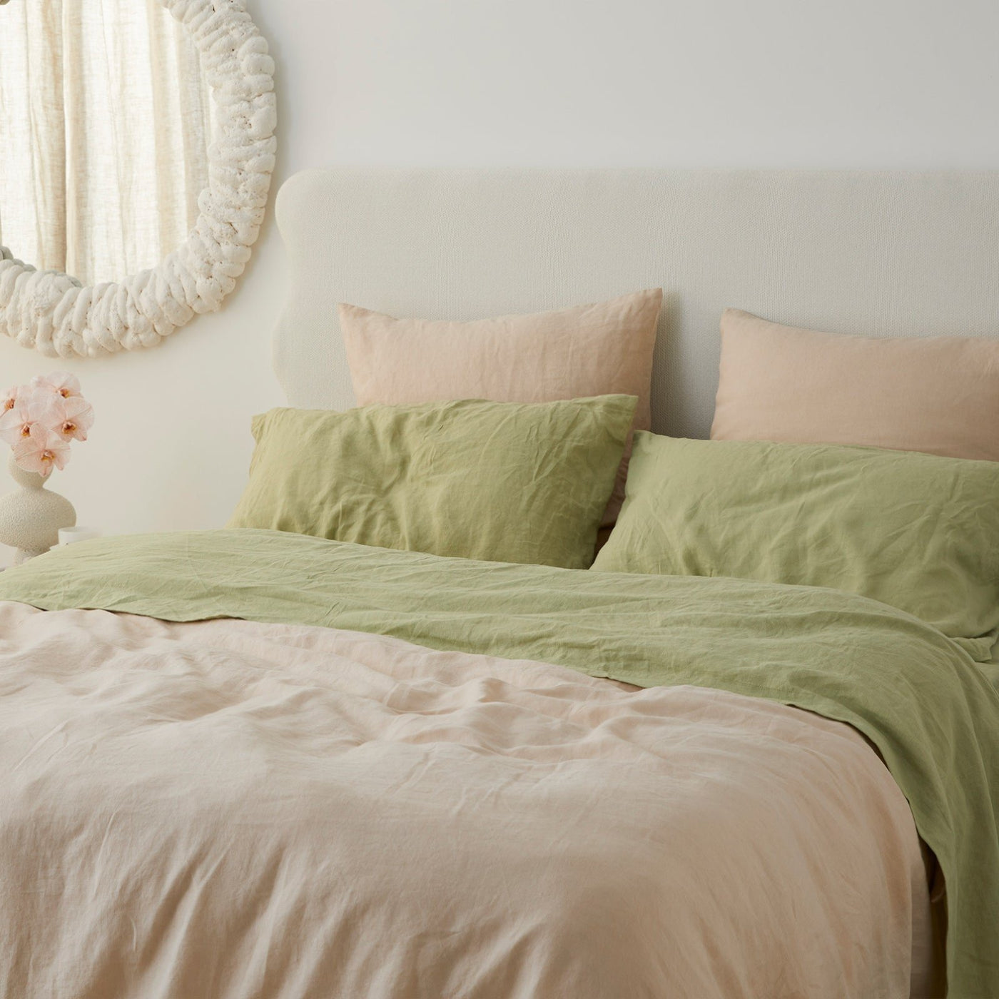 French Flax Linen Sheet Set in Matcha