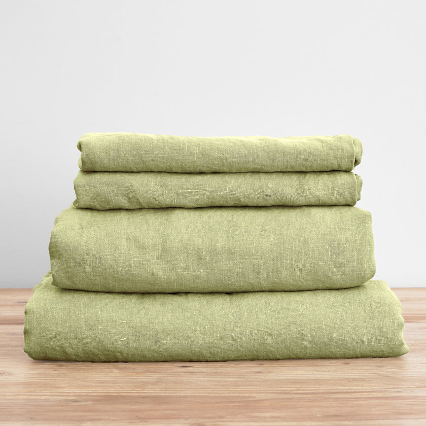 French Flax Linen Sheet Set in Matcha