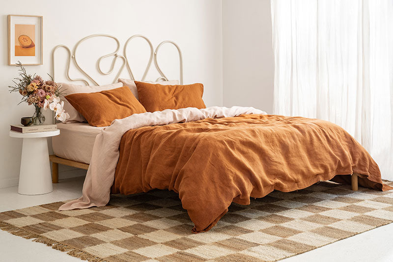 French Flax Linen Quilt Cover in Ochre