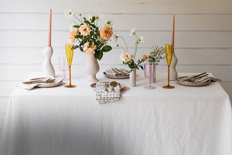 French Flax Linen Table Cloth in Beige Gingham