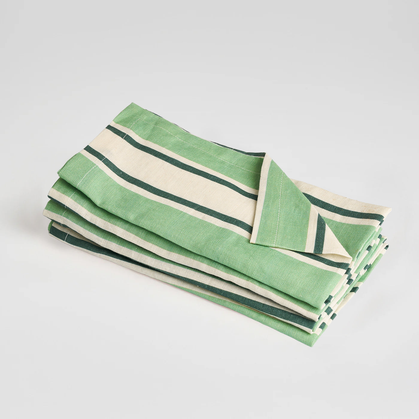 French Flax Linen Napkins (Set Of 4) in Green Stripe