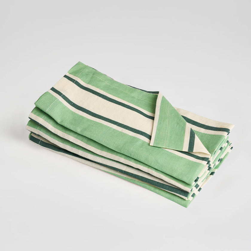 French Flax Linen Napkins (Set Of 4) in Green Stripe