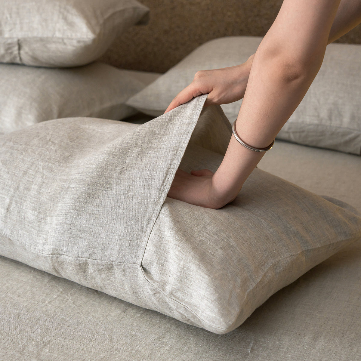 French Flax Linen Reversible Quilt Cover Set in White/Natural