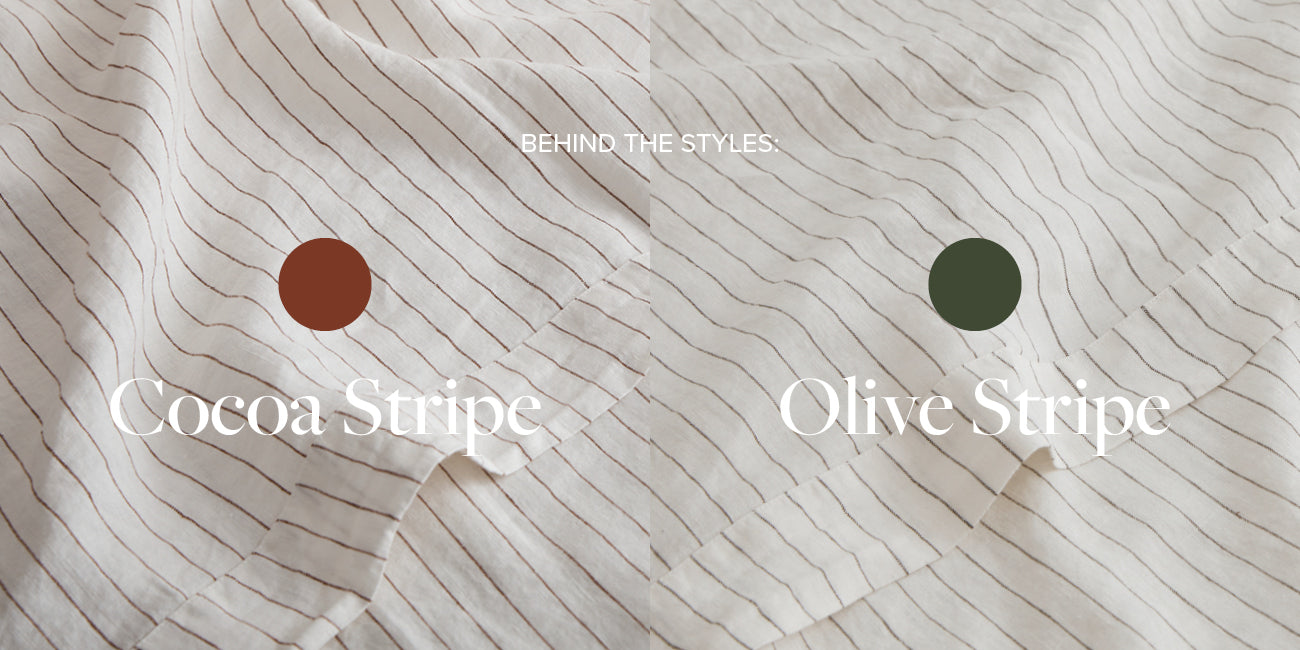 Cocoa Stripe and Olive Stripe French Flax Linen Sheets