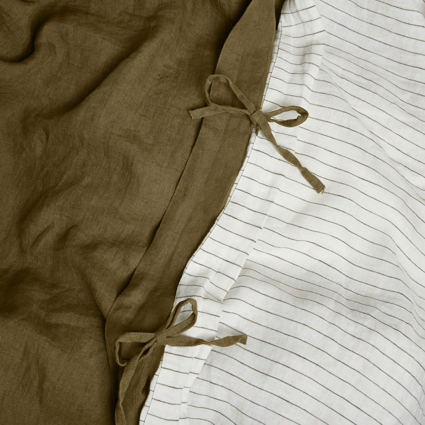 French Flax Linen Double Sided Quilt Cover in Olive/Olive Stripe