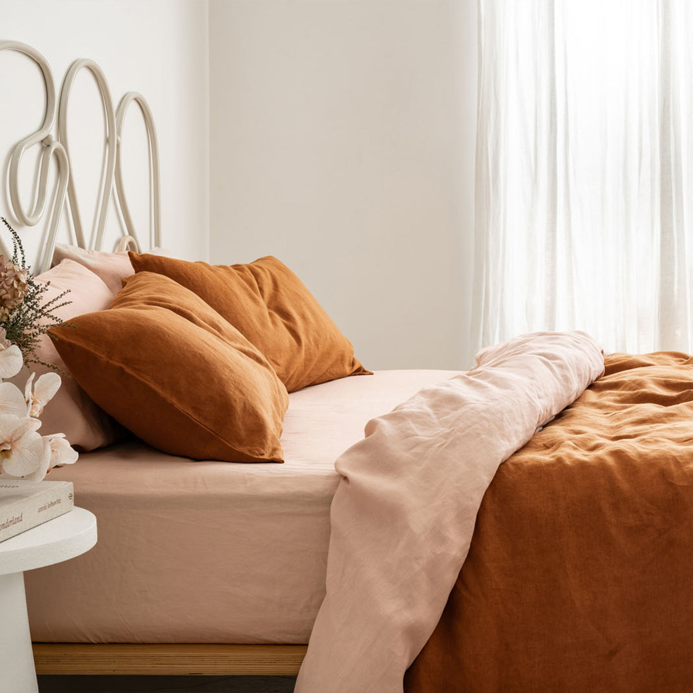 French Flax Linen Quilt Cover in Ochre