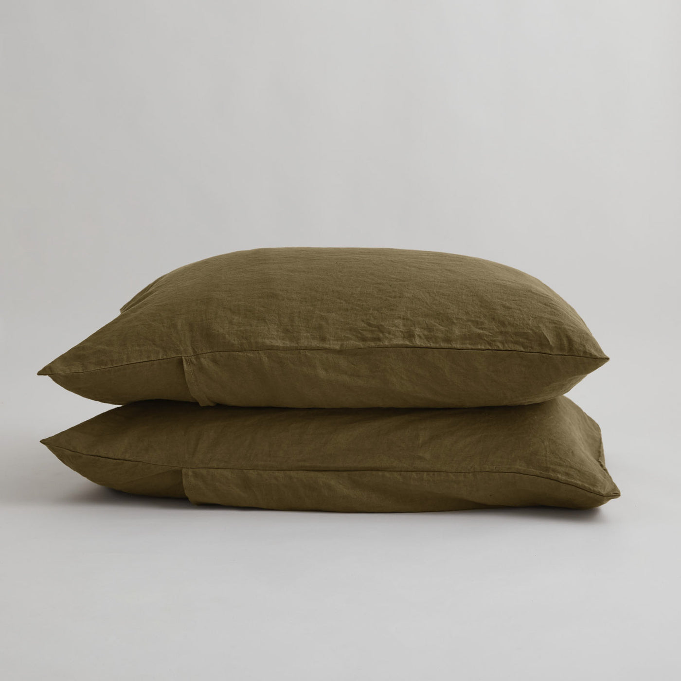 French Flax Linen Pillowcase Set in Olive
