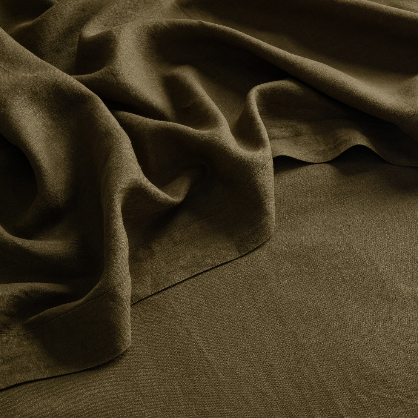 French Flax Linen Flat Sheet in Olive