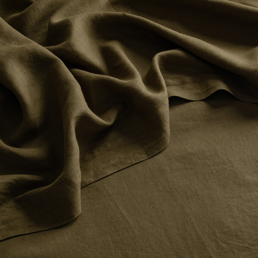 French Flax Linen Flat Sheet in Olive