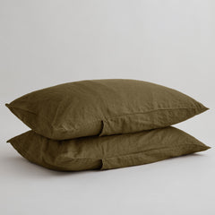 French Flax Linen Pillowcase Set in Olive