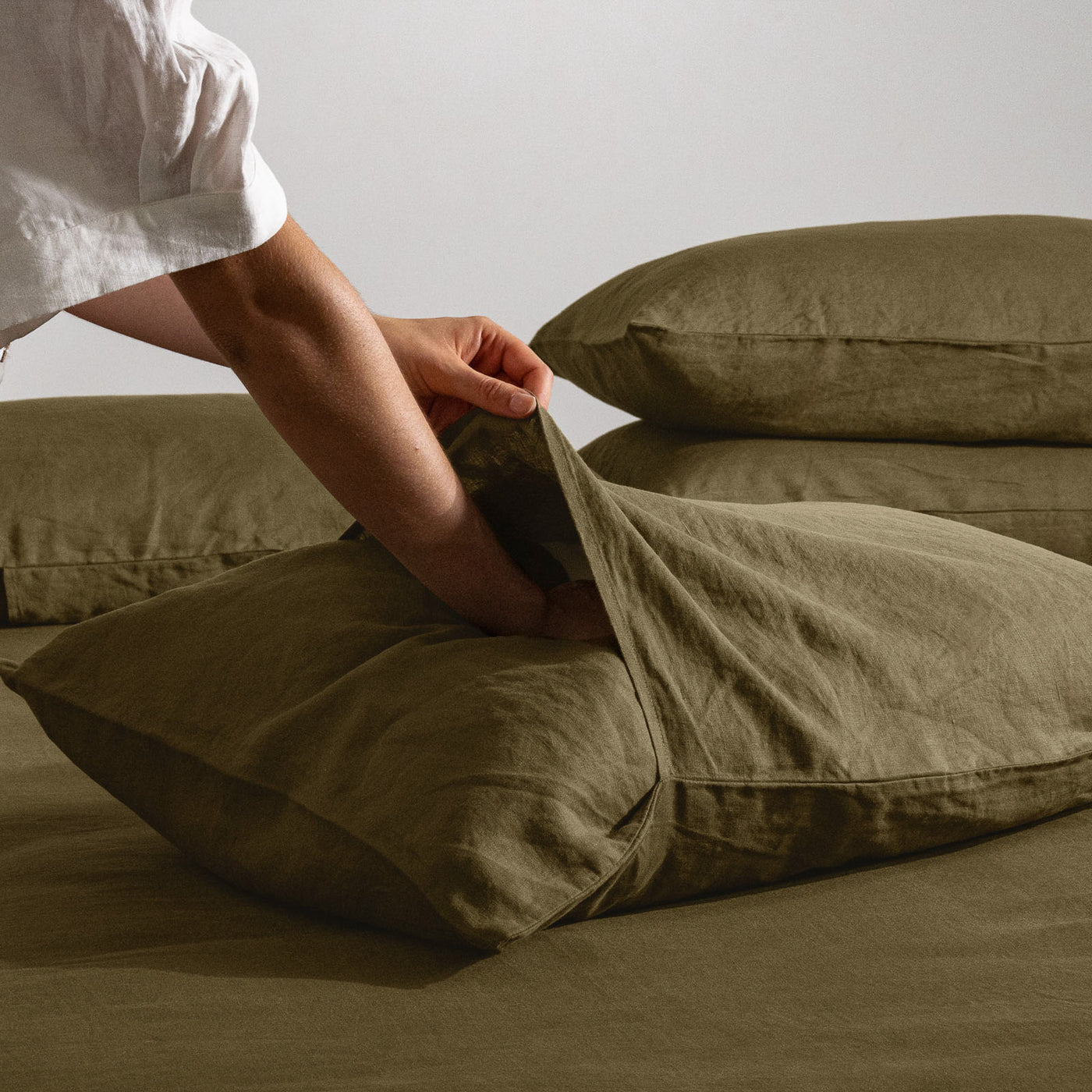 French Flax Linen Pillowcase Set in Olive