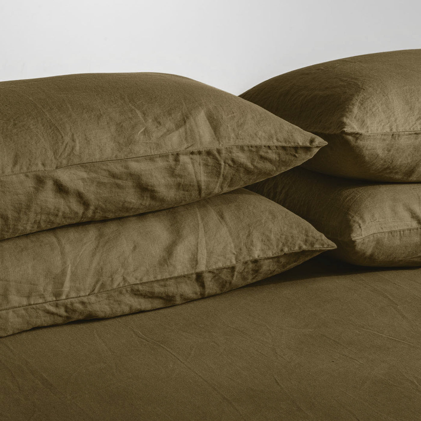 French Flax Linen Pillowcase Set in Olive