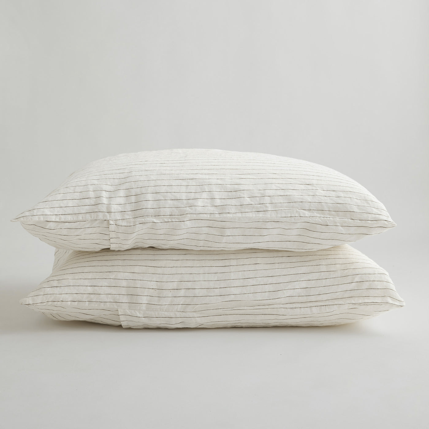 French Flax Linen Pillowcase Set in Olive Stripe