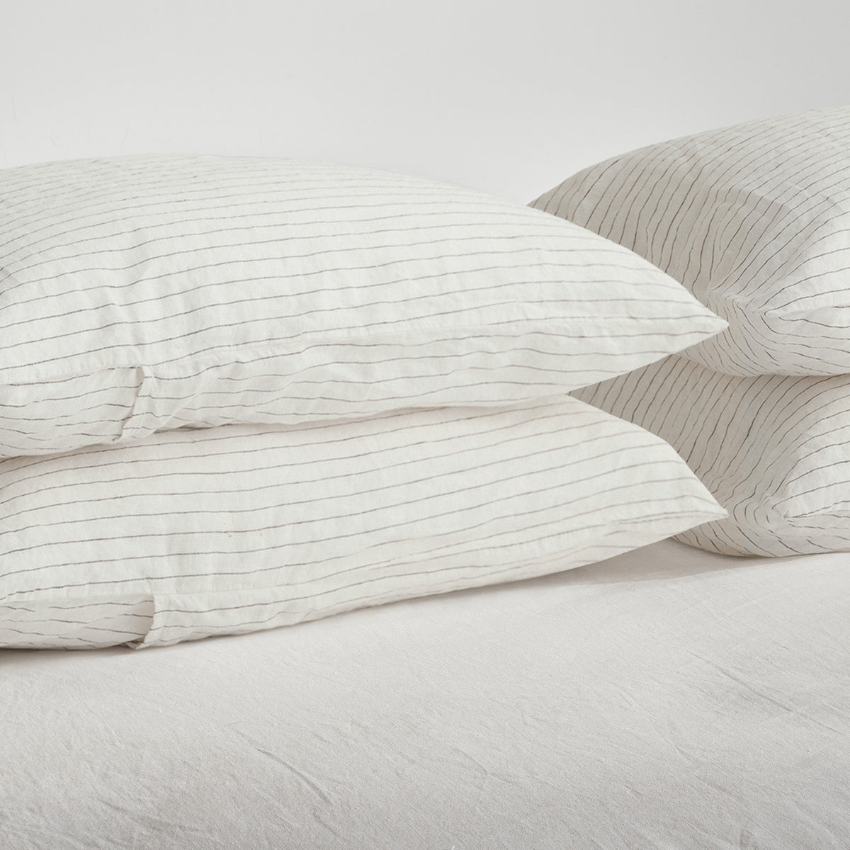 French Flax Linen Pillowcase Set in Olive Stripe