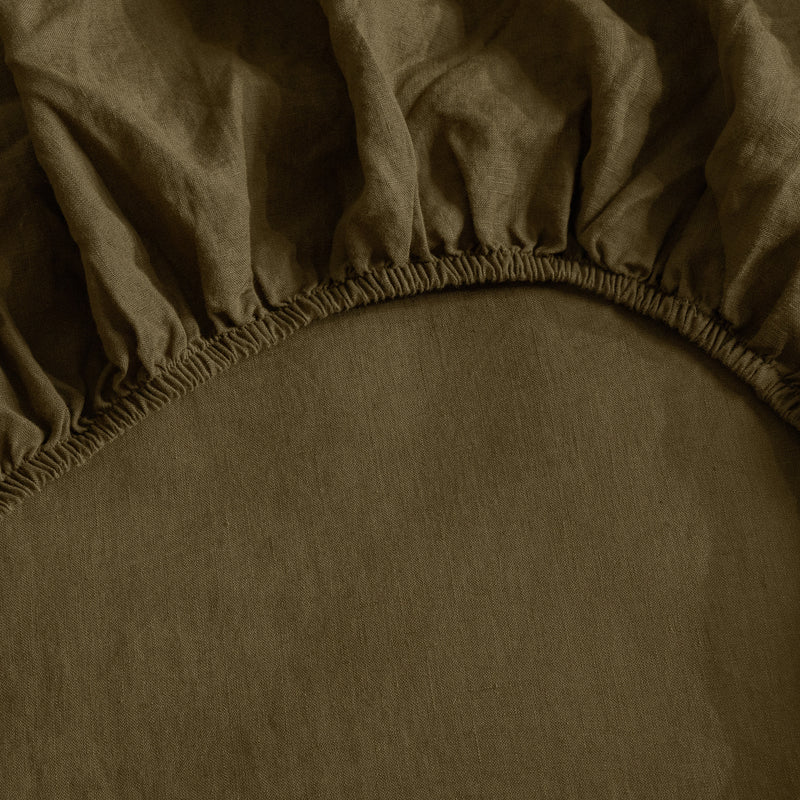 French Flax Linen Fitted Sheet in Olive