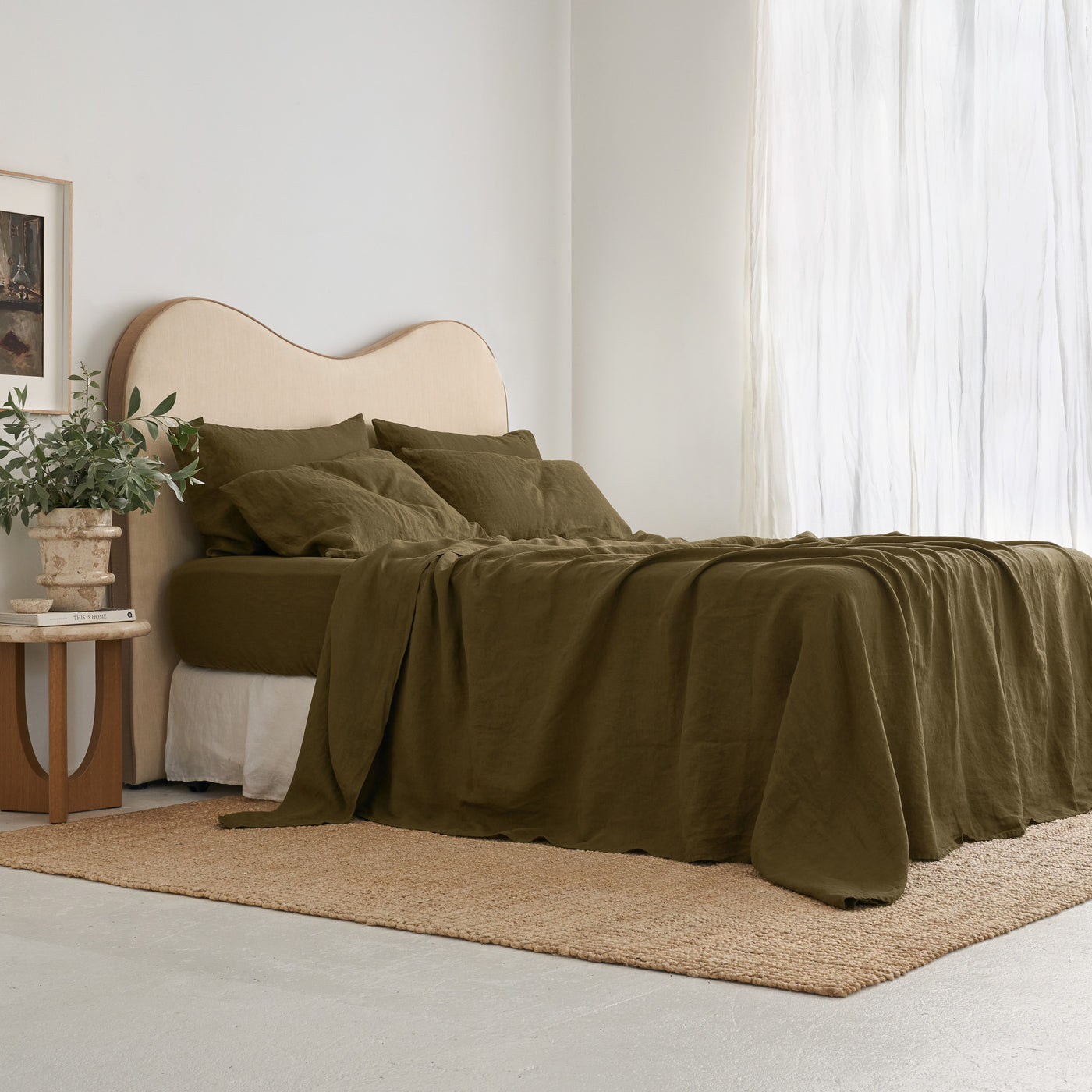 French Flax Linen Sheet Set in Olive