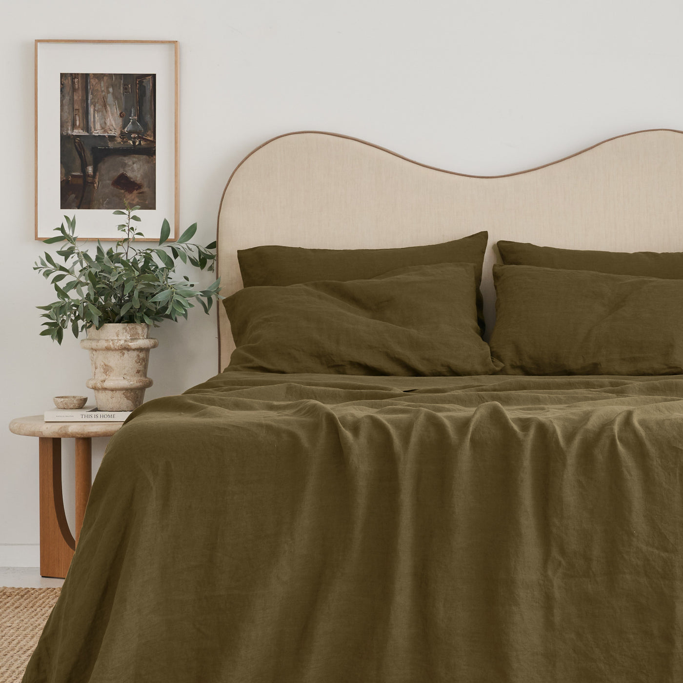 French Flax Linen Sheet Set in Olive