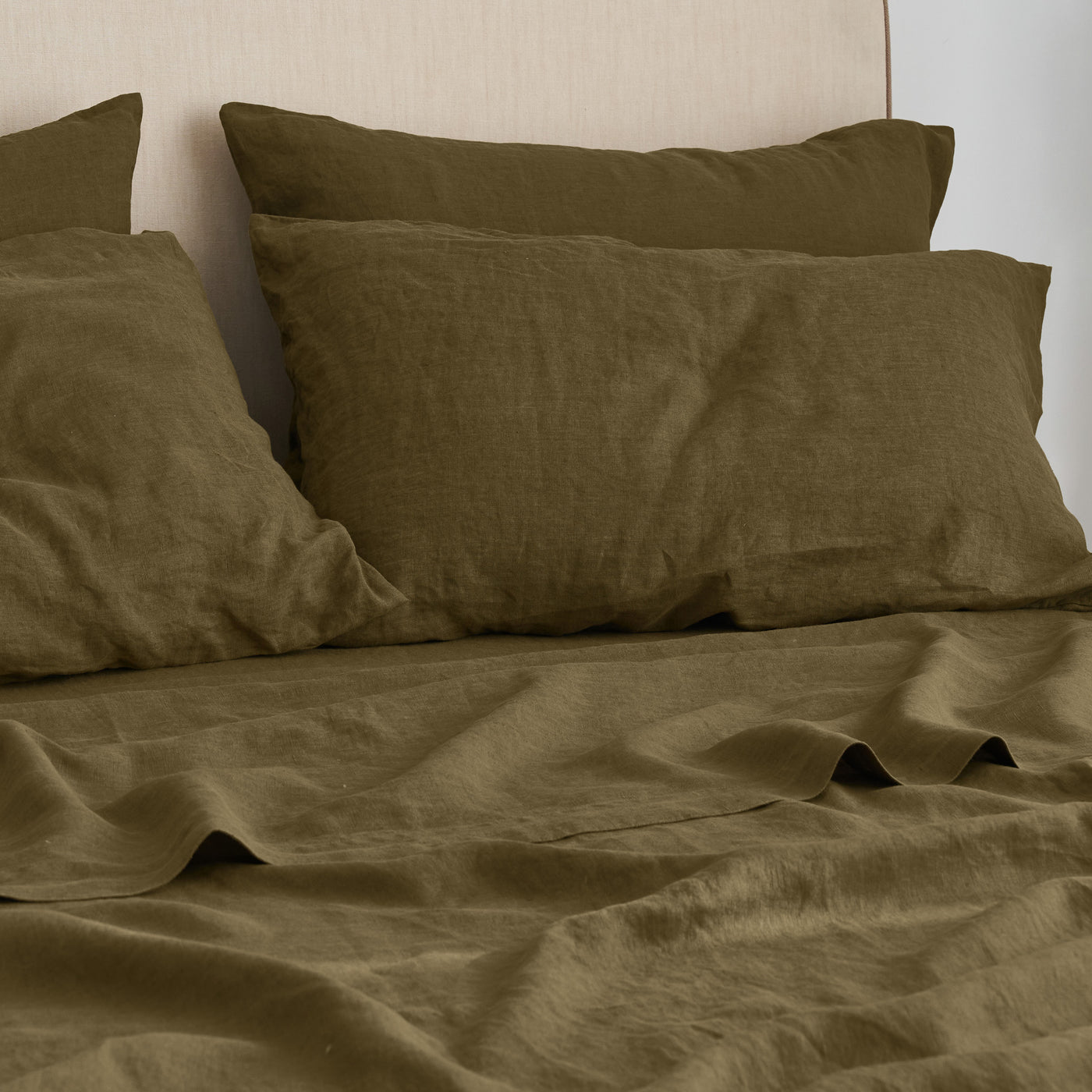 French Flax Linen Flat Sheet in Olive