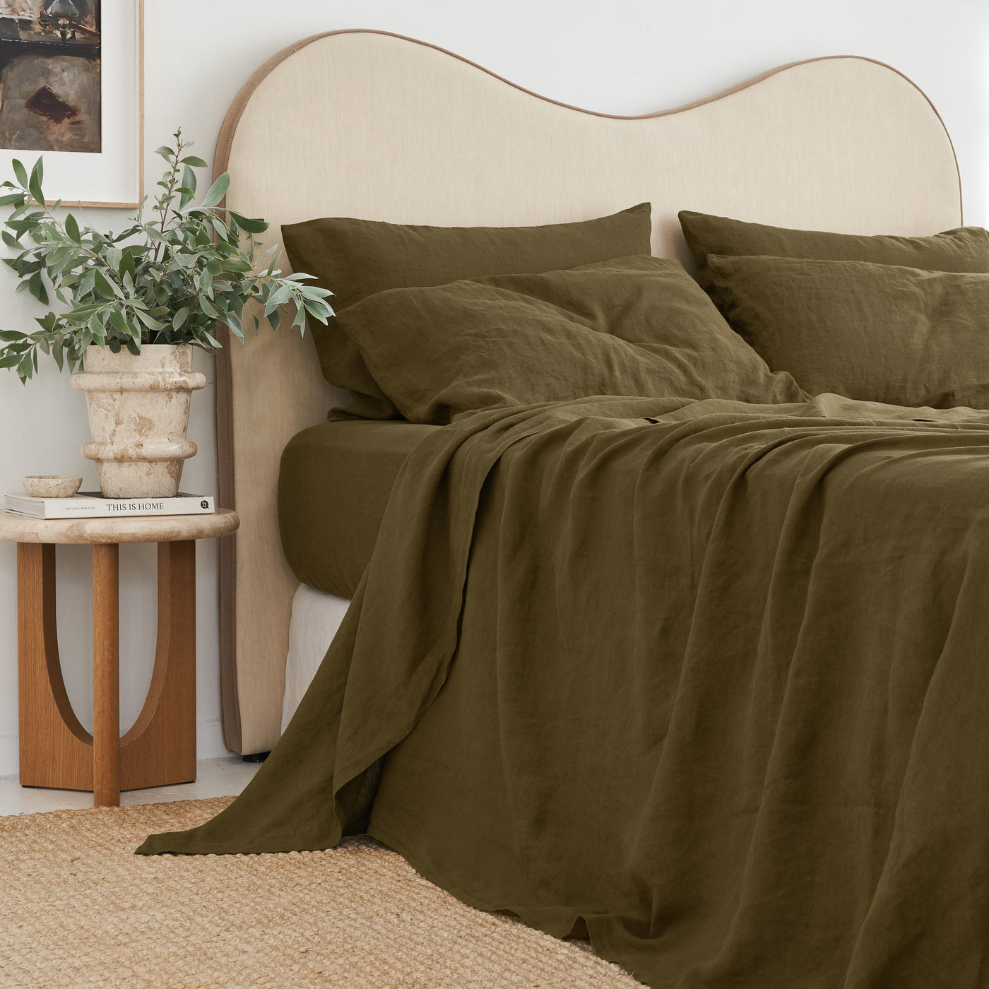 French Flax Linen Fitted Sheet in Olive