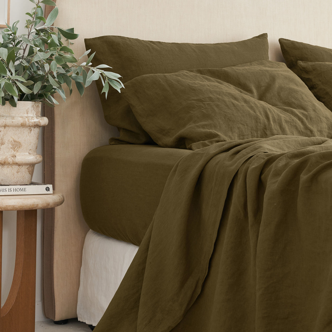 French Flax Linen Sheet Set in Olive