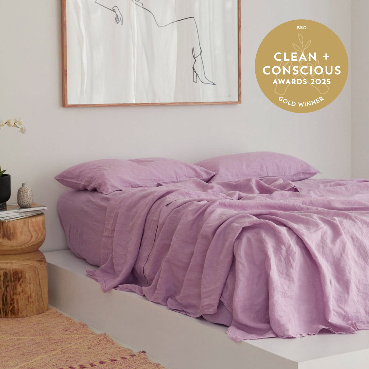 French Flax Linen Fitted Sheet in Lilac