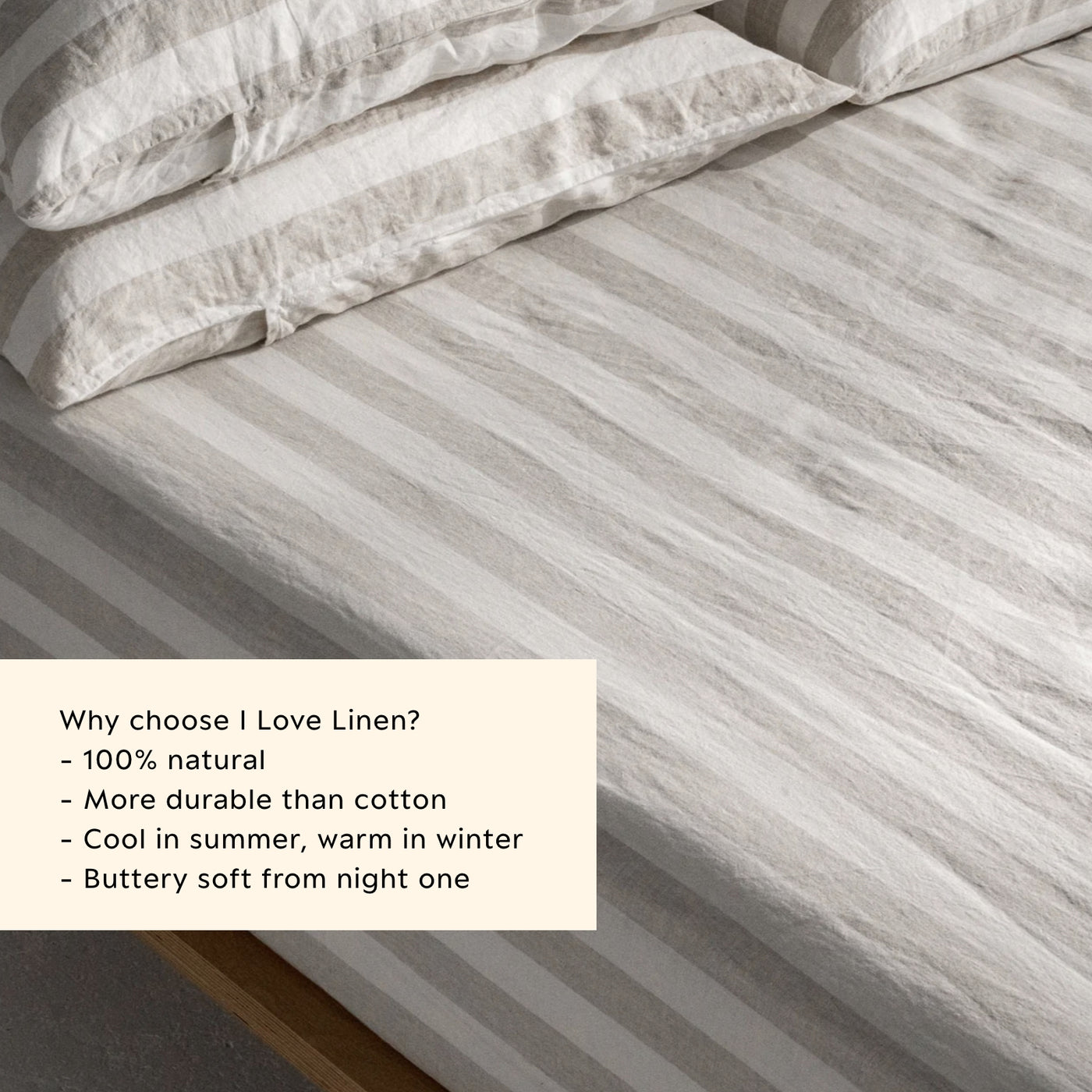 French Flax Linen Fitted Sheet in Natural Thick Stripe