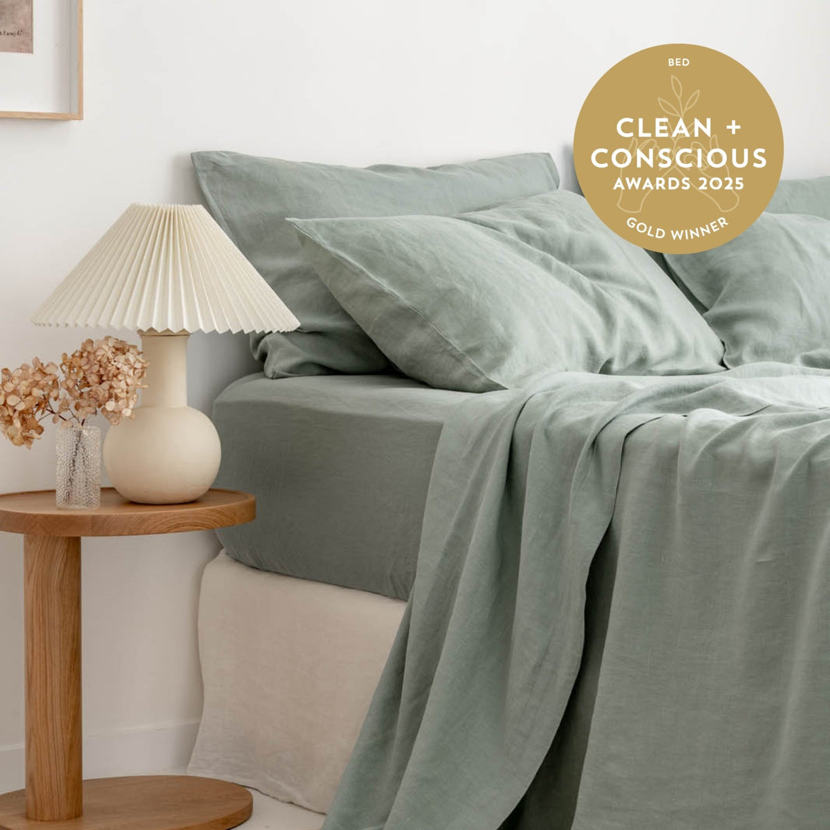 French Flax Linen Fitted Sheet in Sage
