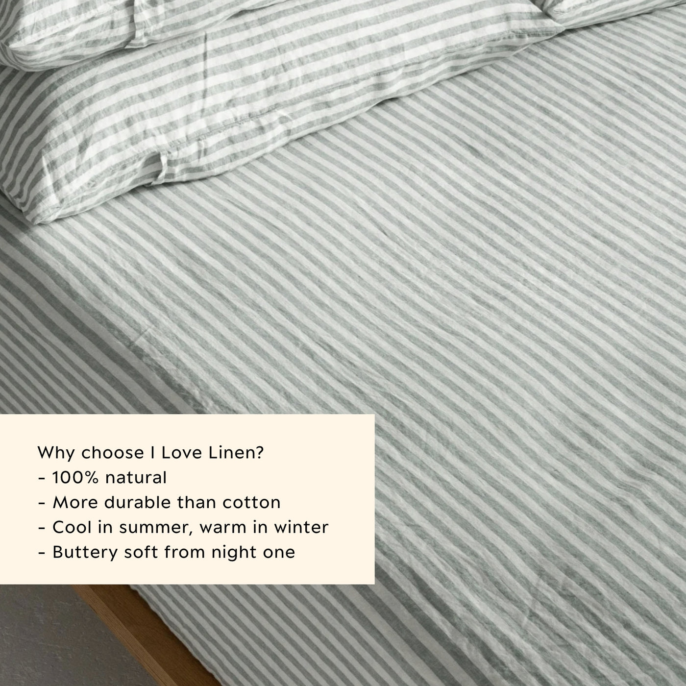 French Flax Linen Fitted Sheet in Sage Stripe