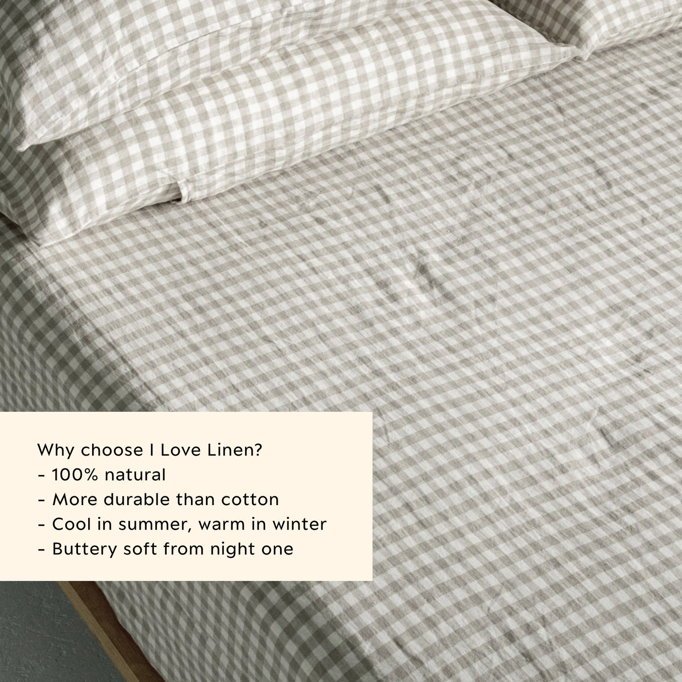 French Flax Linen Fitted Sheet in Beige Gingham