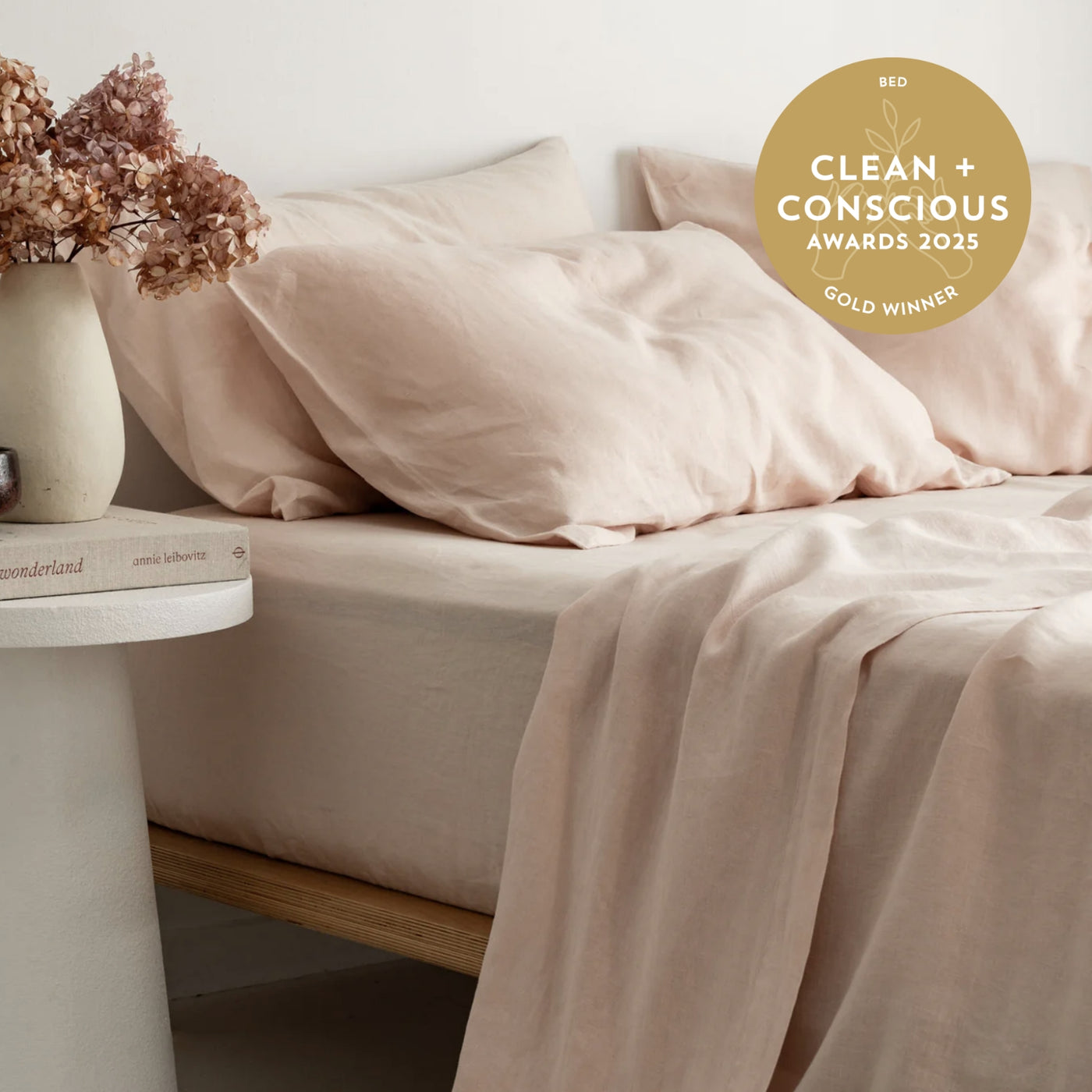 French Flax Linen Fitted Sheet in Blush