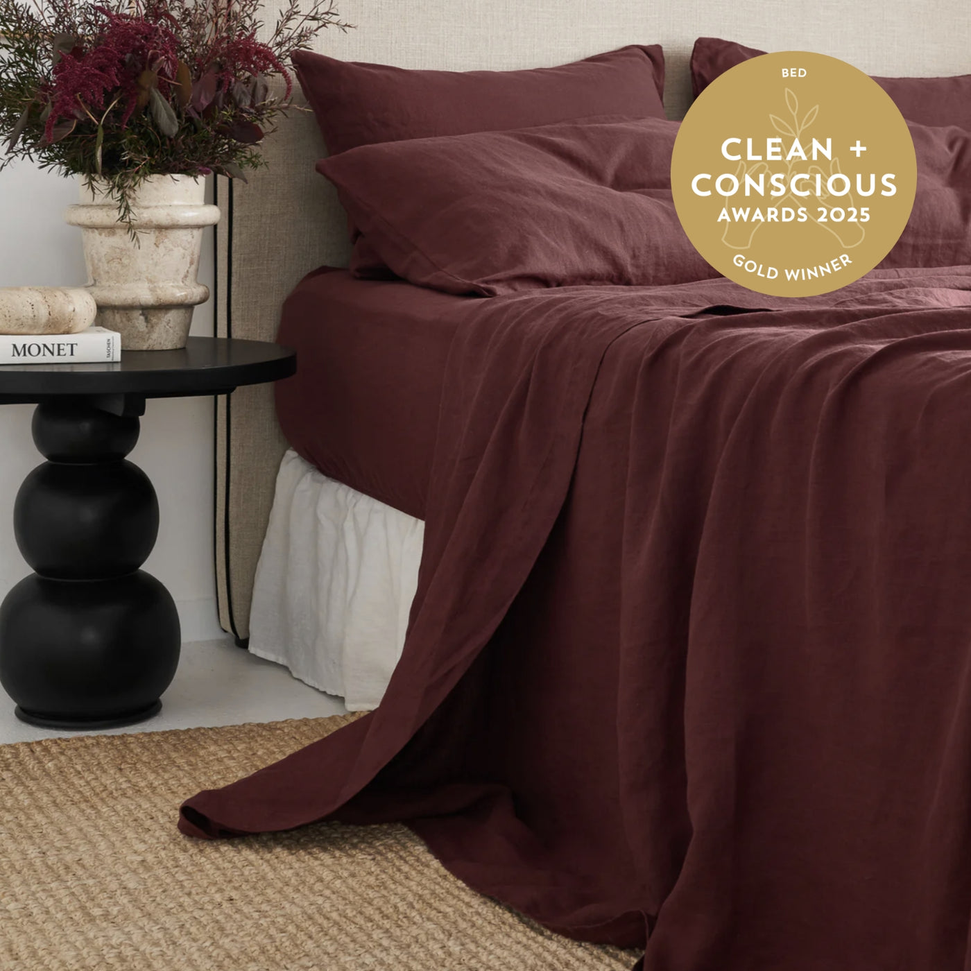 French Flax Linen Fitted Sheet in Cherrywood