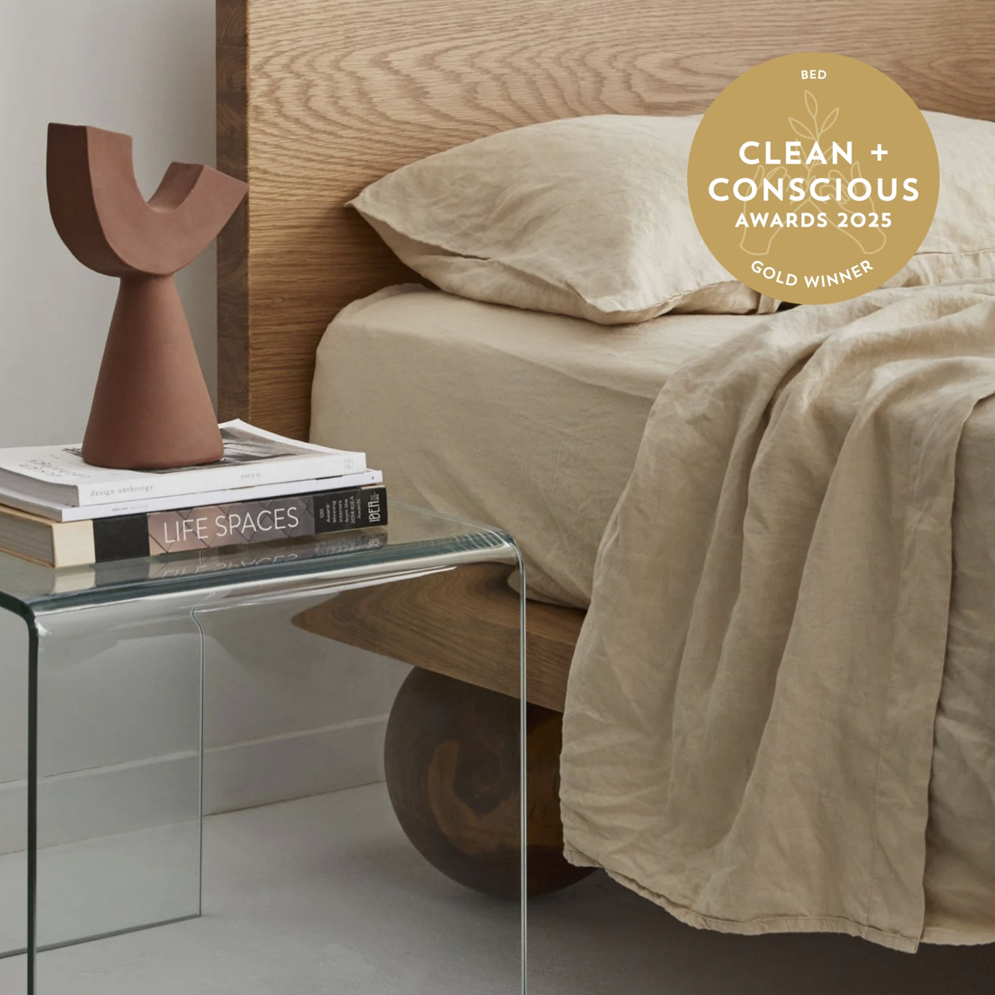 French Flax Linen Fitted Sheet in Creme