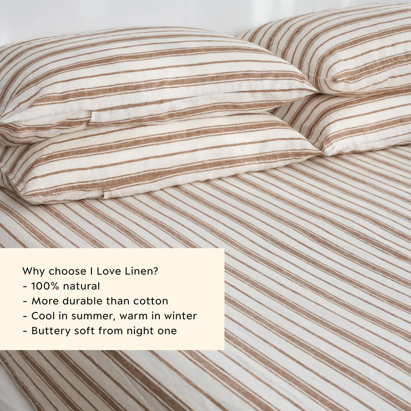 French Flax Linen Fitted Sheet in Hazelnut Stripe