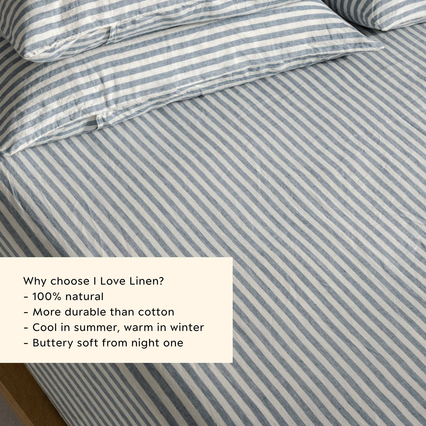 French Flax Linen Fitted Sheet in Marine Blue Stripe