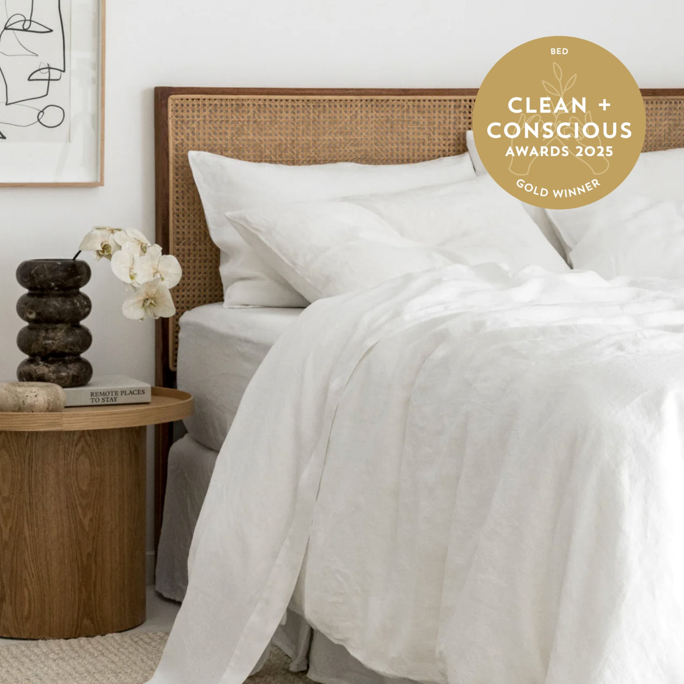 French Flax Linen Fitted Sheet in White