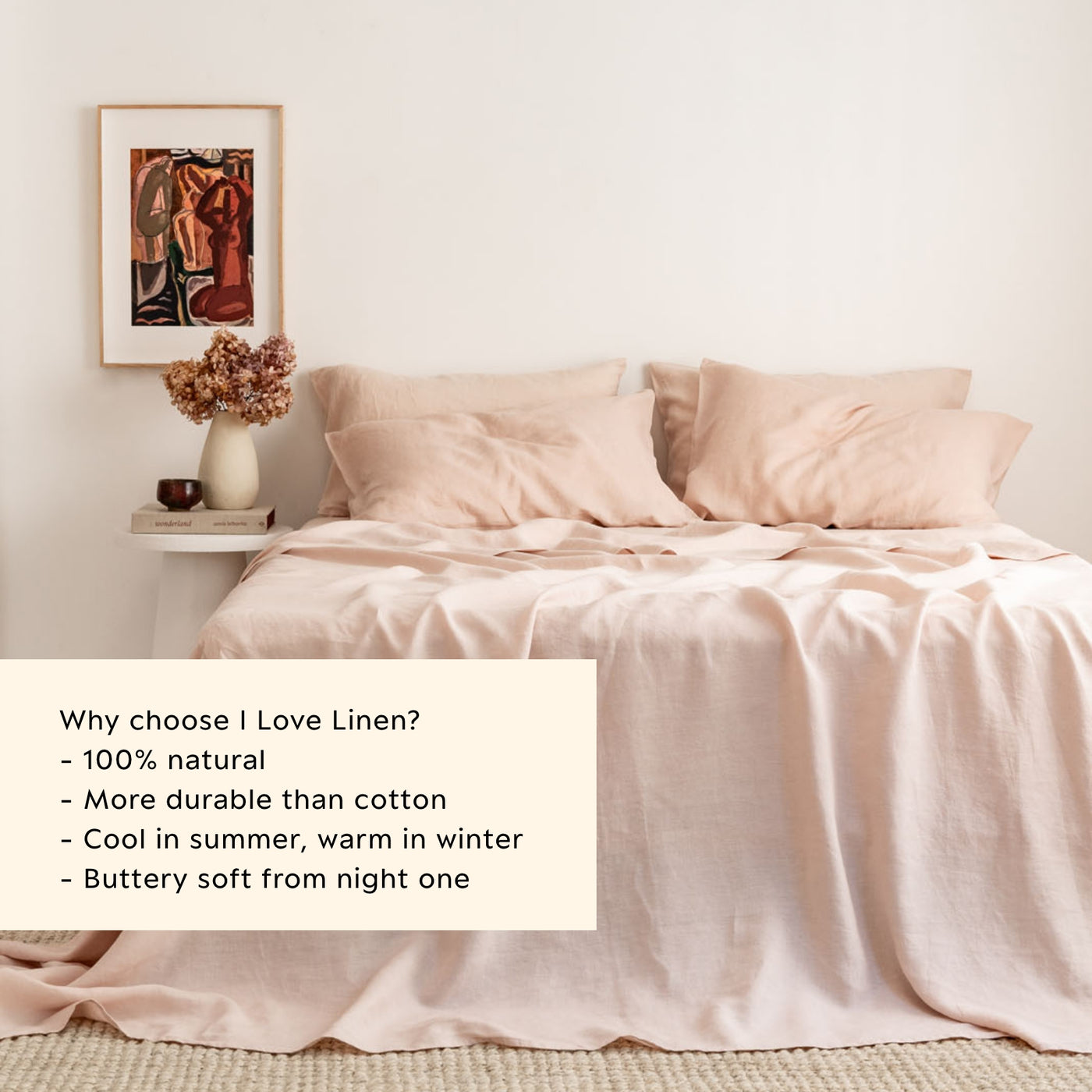 French Flax Linen Flat Sheet in Blush